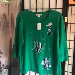 Christopher and Banks green and blue fish sweater.